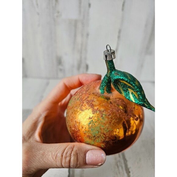 Radko? Peach orange ornament vintage frosted glitter unique Xmas tree - Picture 2 of 9